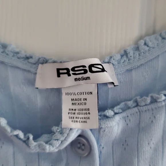 RSQ Light Blue Ribbed Crop Tank Top - Picture 2 of 4